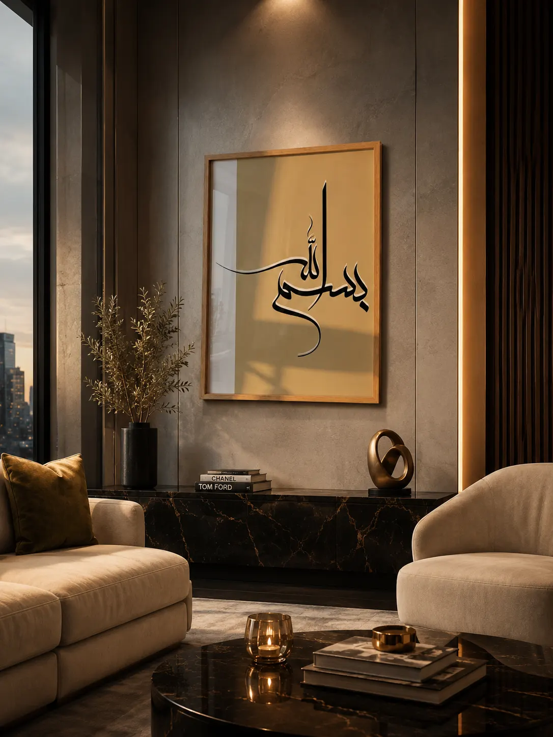 Bismillah — Édition Dorée — tableau de calligraphie arabe encadré