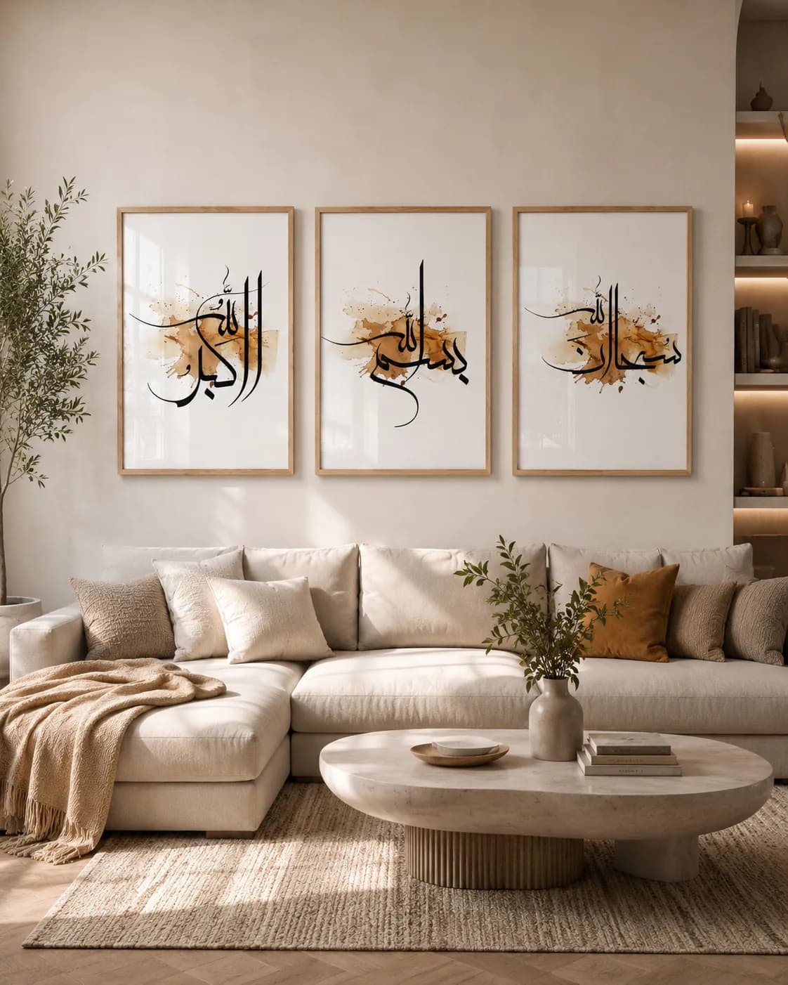 Trio Aquarelle — Bismillah · Subhanallah · Allahu Akbar — tableau de calligraphie arabe encadré